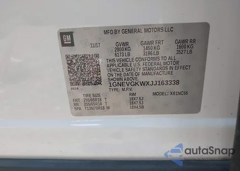 2018 Chevrolet Traverse 1Lt from USA, damaged, VIN 1GNEVGKWXJJ163338